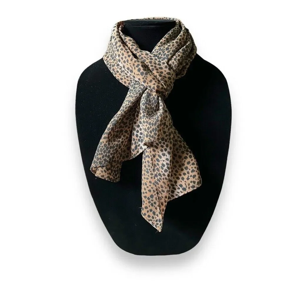 Vintage Brown Leopard Rectangular Scarf 14” X 52” Unisex Neck Scarve
